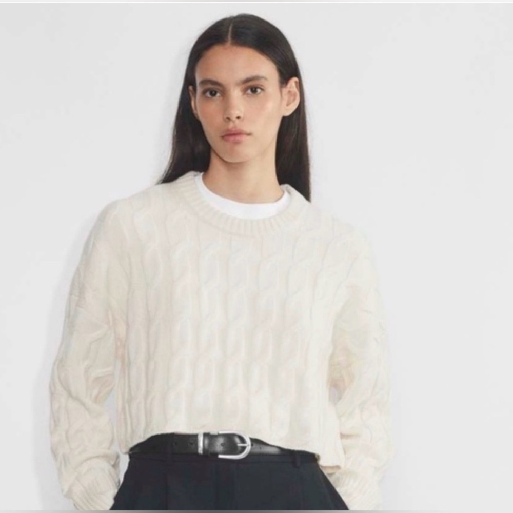 Aritzia Cream Cable-Knit Crewneck 100% wool Sweater